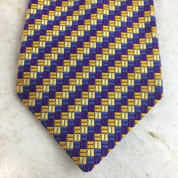 SAZZARA BLUE, PURPLE, GOLD, YELLOW WOVEN SILK NECKTIE - Picture 3 of 10